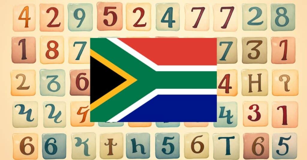 Number pattern background with South Africa flag in the center.