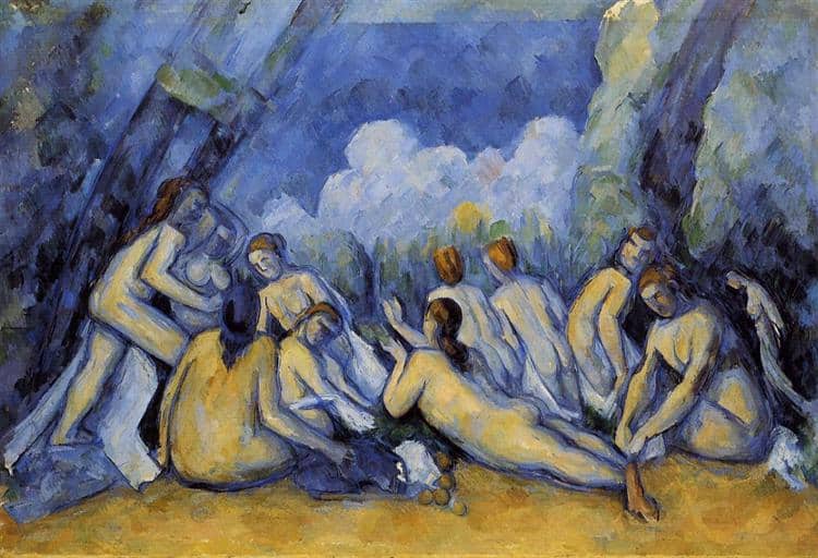 Large Bathers by Paul Cezanne - Painting of several bathers in a natural setting