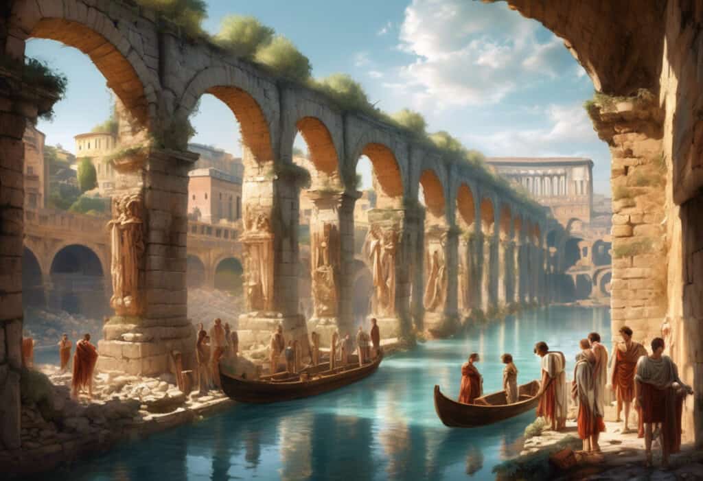 Construction of the Aqua Virgo aqueduct in ancient Rome