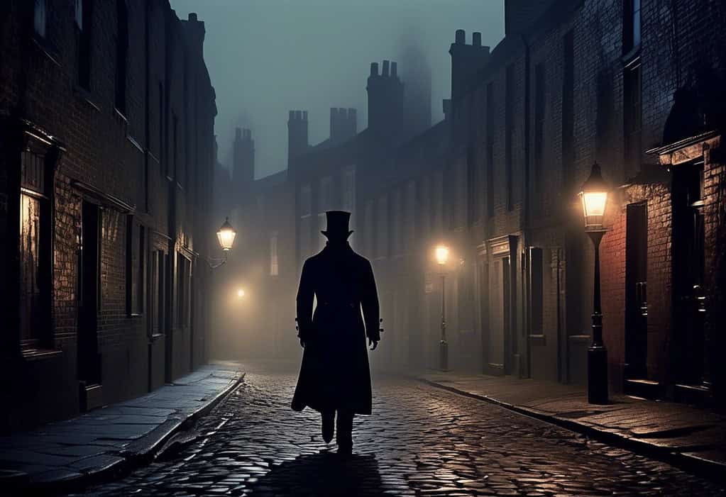 Jack the Ripper in a Victorian London alley