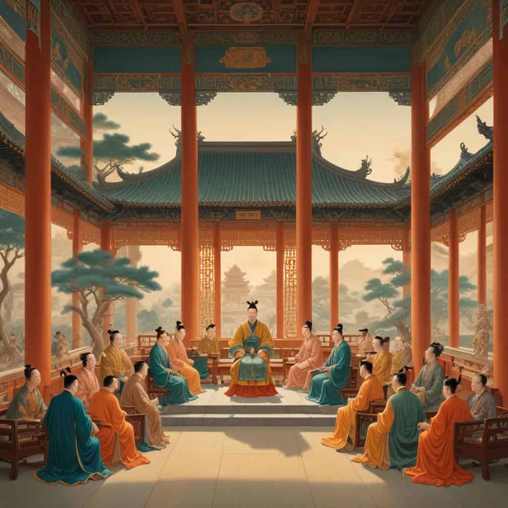 Chinese history painting of meeting of elders