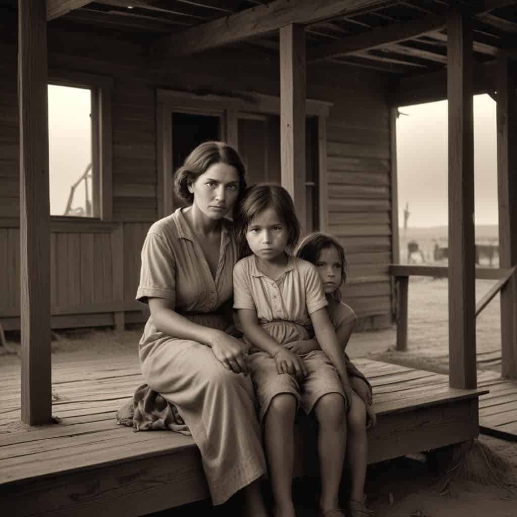 Mother and kids in poverty during the Great Depression