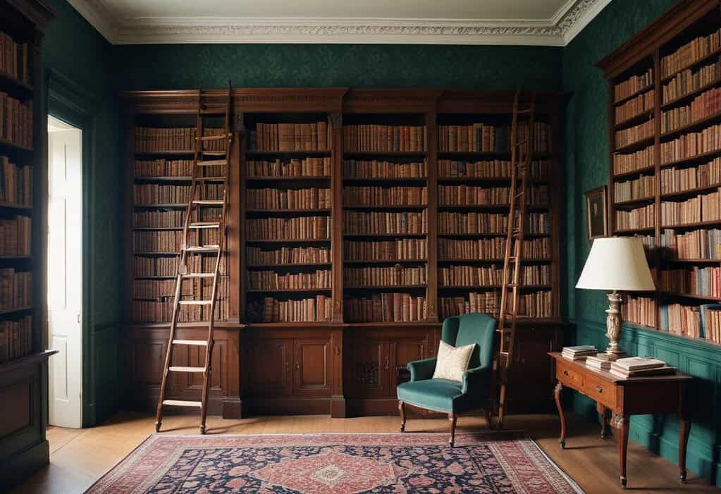 Vintage Victorian library filled with classical books