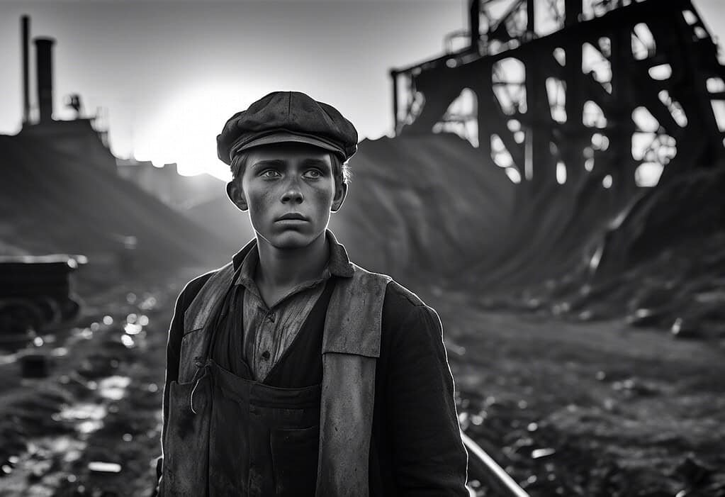 Coal mine worker at sunset