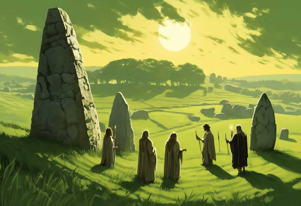 Druids conducting rituals at the ancient stone circle in Sarum