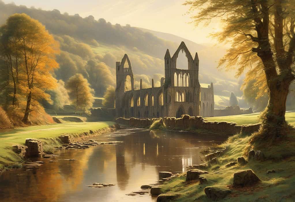 Tintern Abbey Ruins Landscape in 18th Century