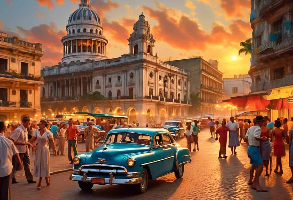 1950s Havana Cuba Sunset Scene