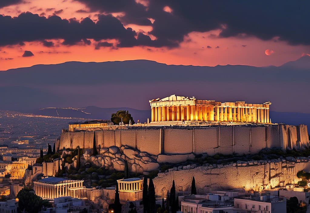 Acropolis at sunset in Athens