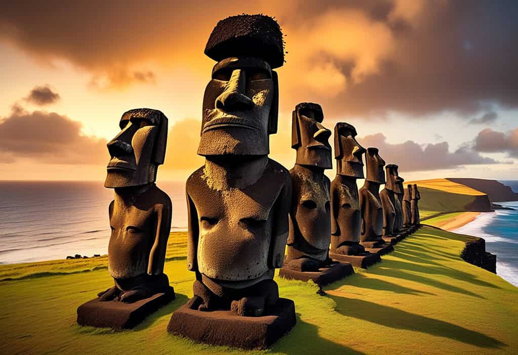 Ahu Tongariki moai statues at sunrise on Easter Island