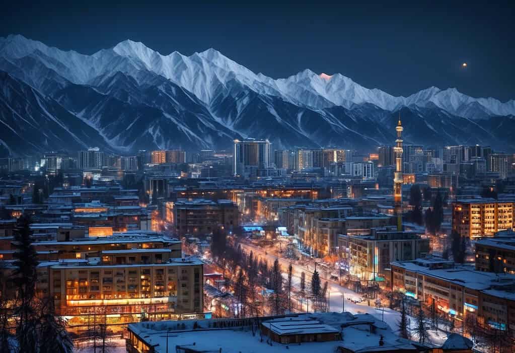 Sunset over the mountains in Almaty, Kazakhstan