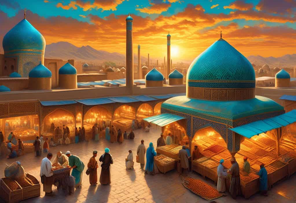 Ancient Samarkand Marketplace at Sunset