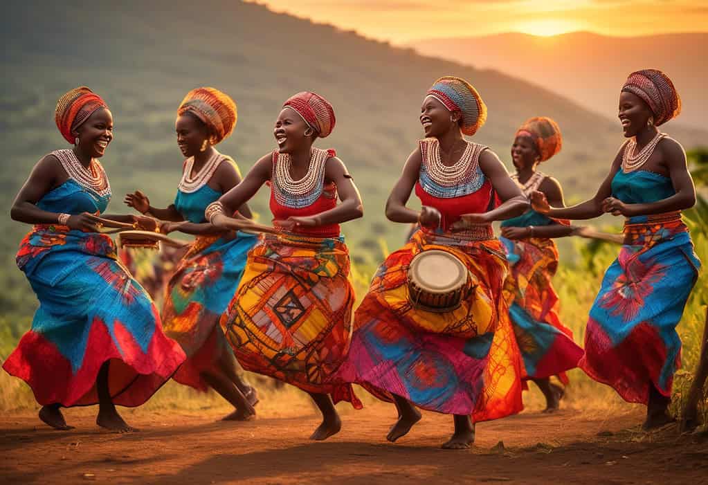 Burundian women dancing at traditional drumming ceremony