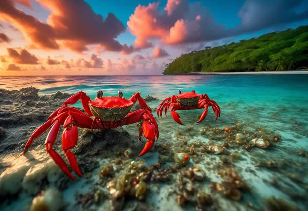 Red crabs migrating at sunset on Christmas Island