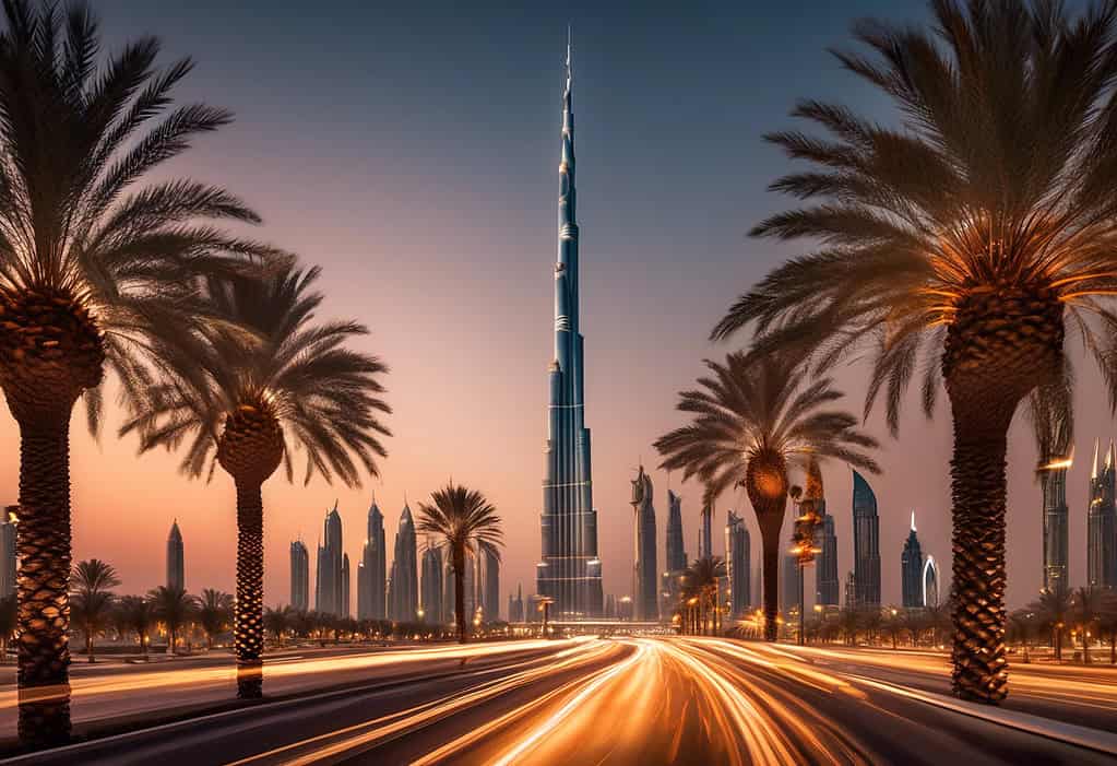 Dubai Cityscape at Dusk with Burj Khalifa