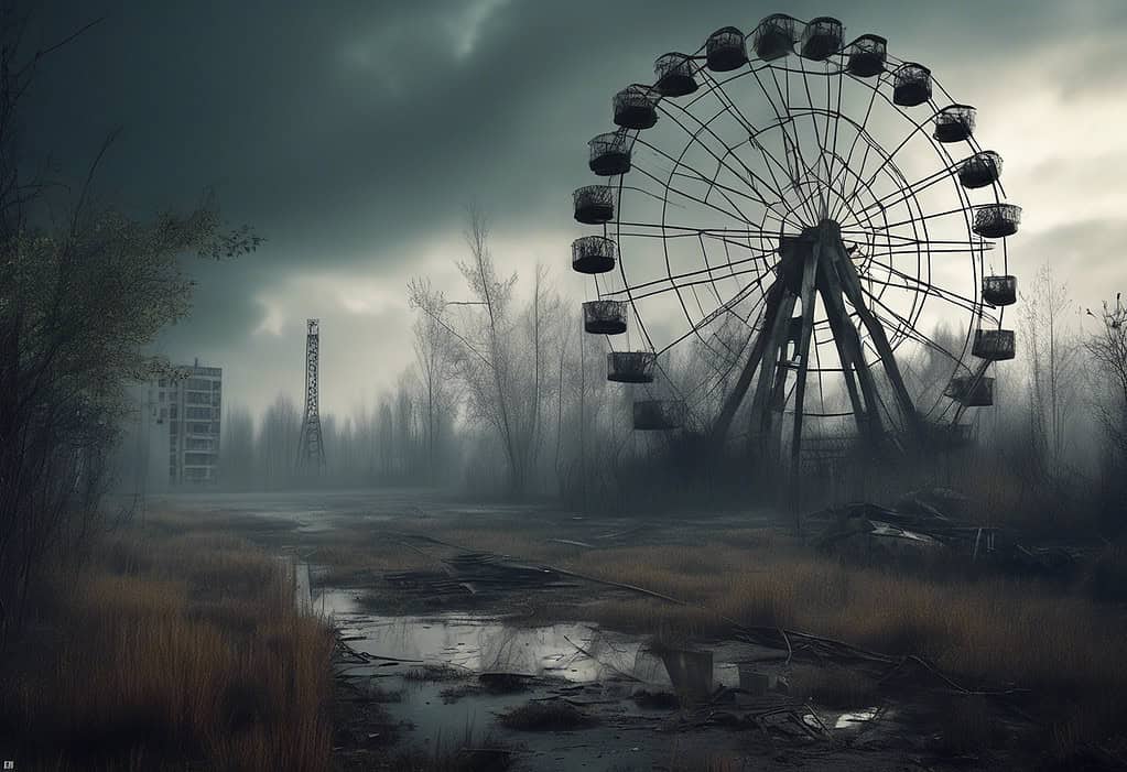 Digital art of abandoned Pripyat, Ukraine after Chernobyl disaster