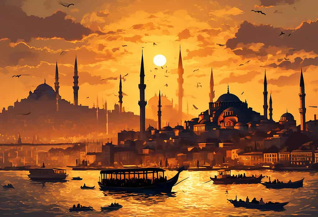 Istanbul skyline during golden hour