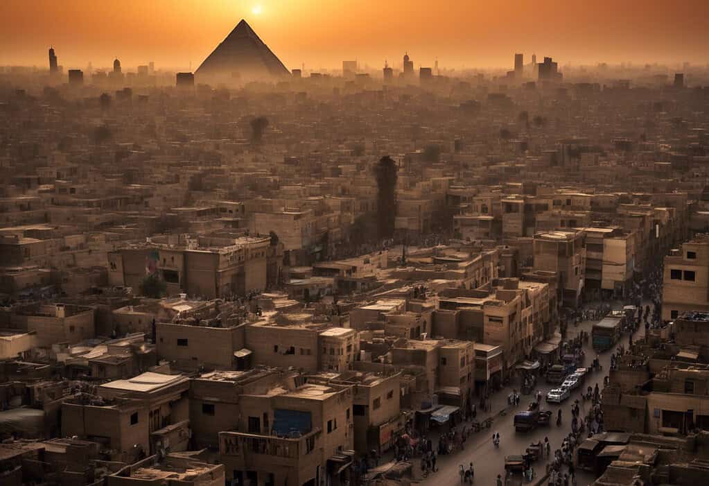 Great Pyramid of Giza at sunset in Cairo, Egypt