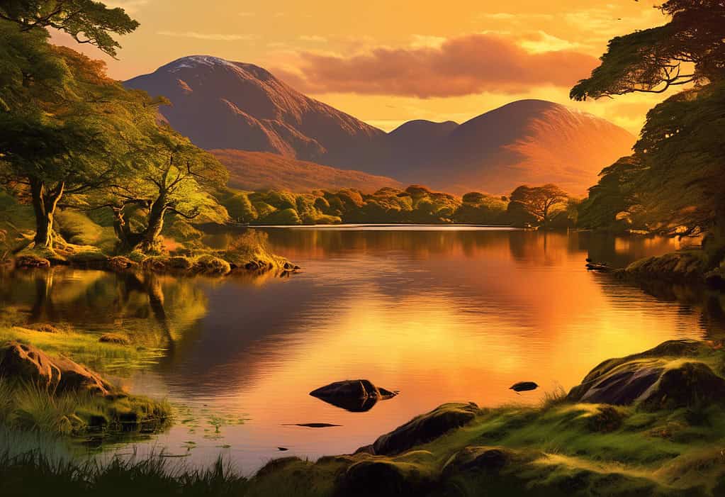 Digital art of Killarney National Park at sunset