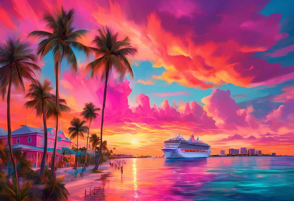 Digital art of Nassau, Bahamas sunset