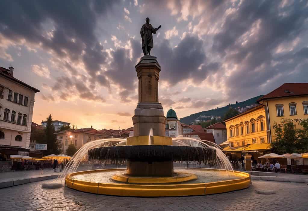 Sebilj Fountain in Baš?aršija Square at Sunset