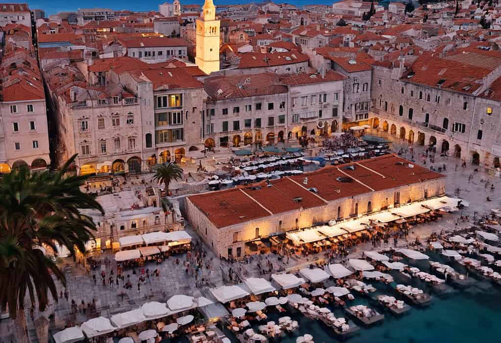 Split Croatia cityscape at dusk