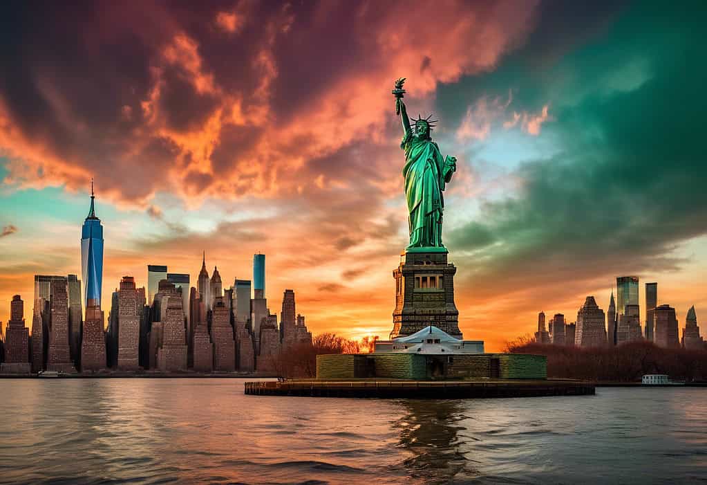 Statue of Liberty at Sunset digital art