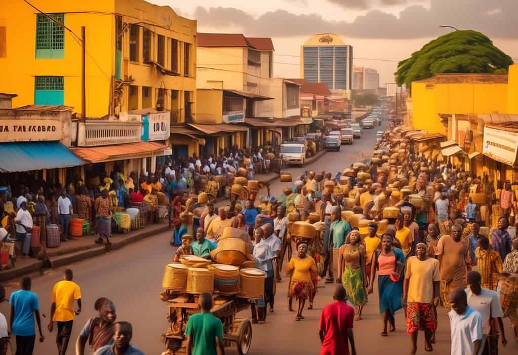 Sunset over vibrant city of Accra, Ghana