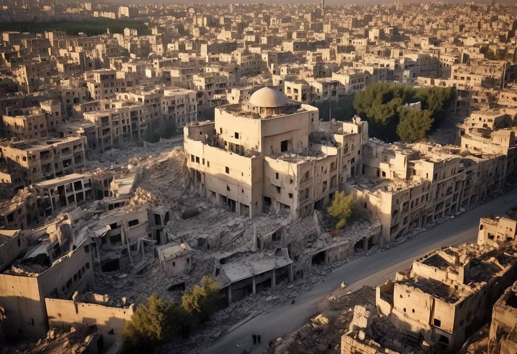 Sunset over war-torn Aleppo Citadel