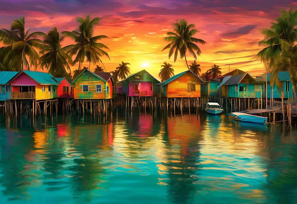 digital art of sunset over Bocas del Toro, Panama