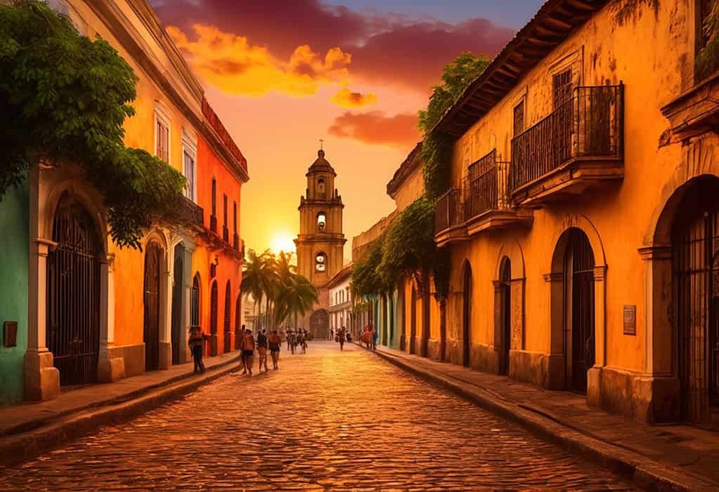 Digital art of sunset over colonial Santo Domingo