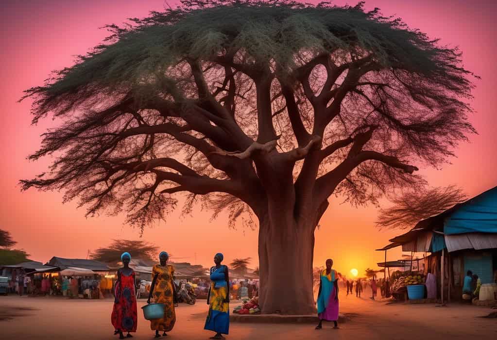 Sunset market scene in Farafenni, Gambia