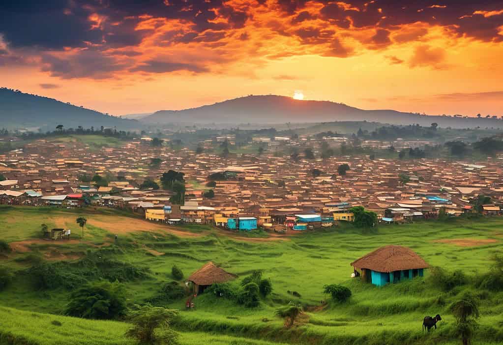 Sunset over Mbarara, Uganda skyline