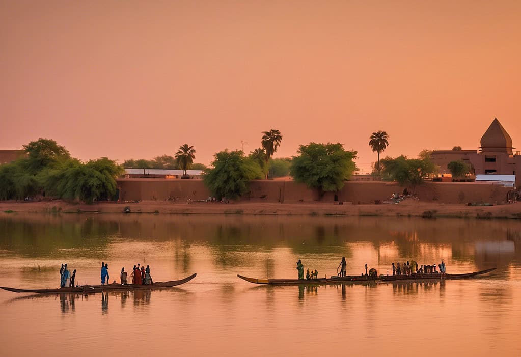 Sunset over Niger River in Niamey, Niger