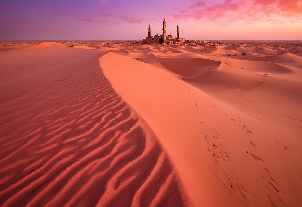 Sunset over sandy dunes in Nouakchott, Mauritania