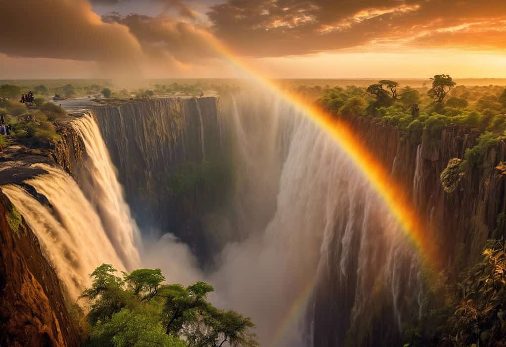 Sunset rainbow at Victoria Falls Zambia