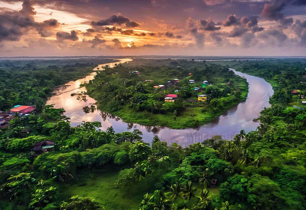 Sunset over Cavalla River in Zwedru, Liberia