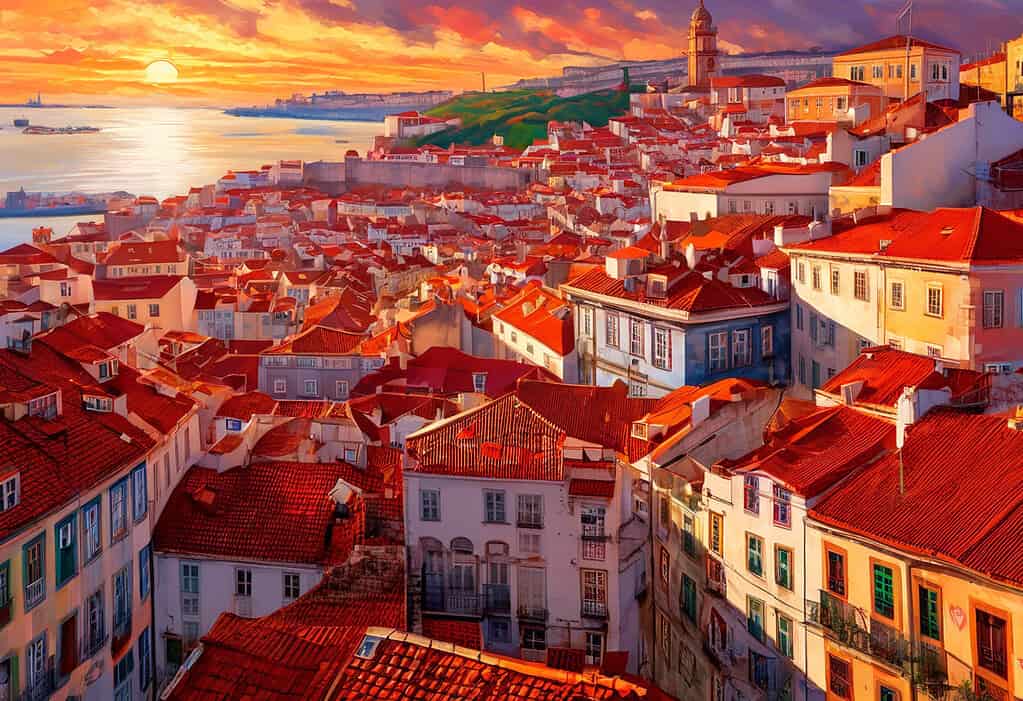 Sunset over Alfama digital painting