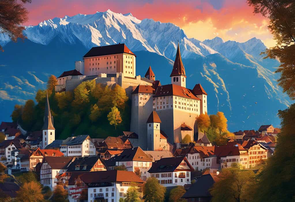 Vaduz Castle Sunset Digital Art