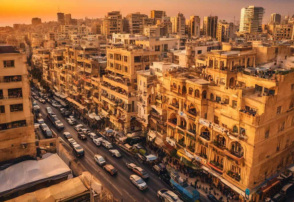 Vibrant sunset over Beirut, Lebanon skyline