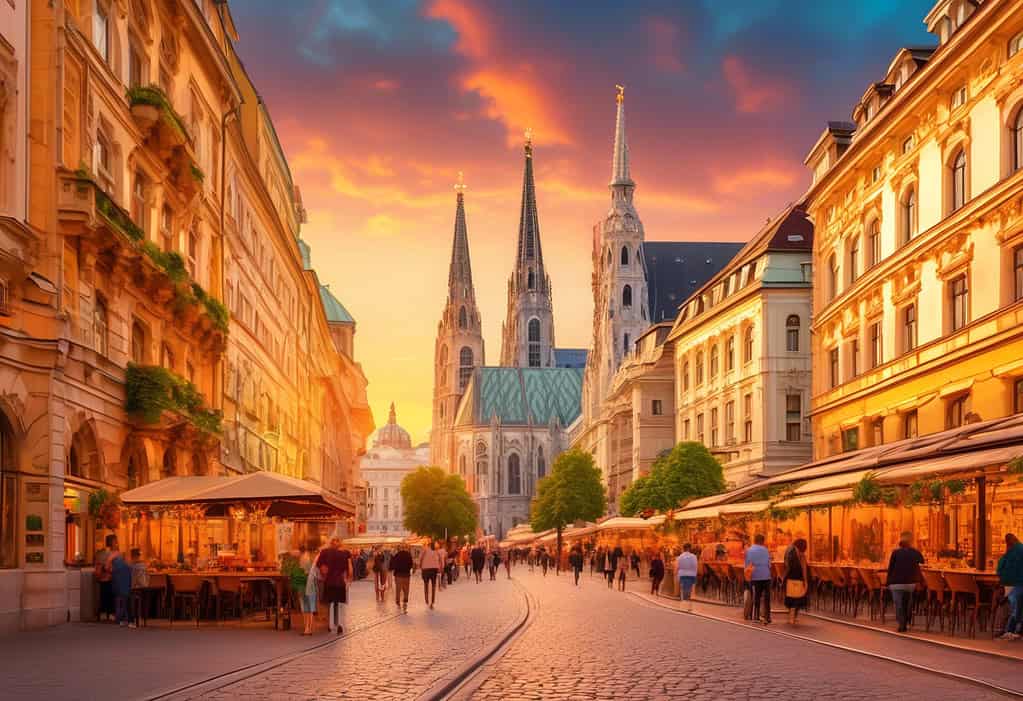 Vienna historic city center sunset St. Stephen's Cathedral