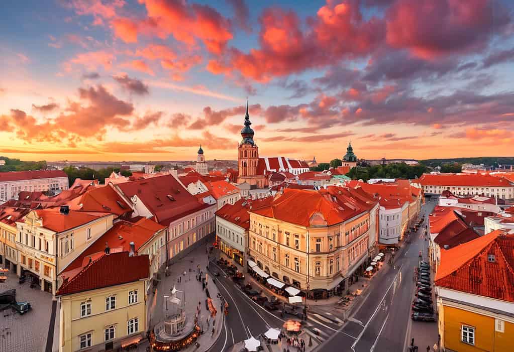 Vilnius Lithuania Old Town Red Rooftops Sunset