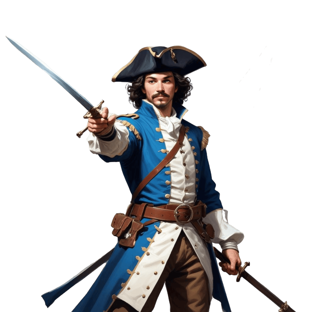 Special Yearly Offer 2 a man in a pirate garment holding a sword
