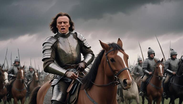 Medieval soldiers preparing for battle.