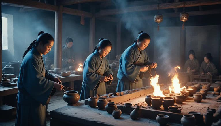 Ancient artisans working with fire.