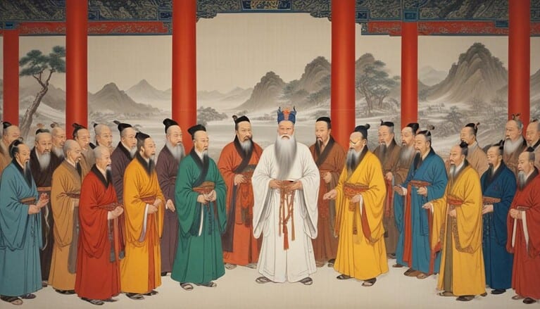 Historical gathering of ancient Chinese figures.