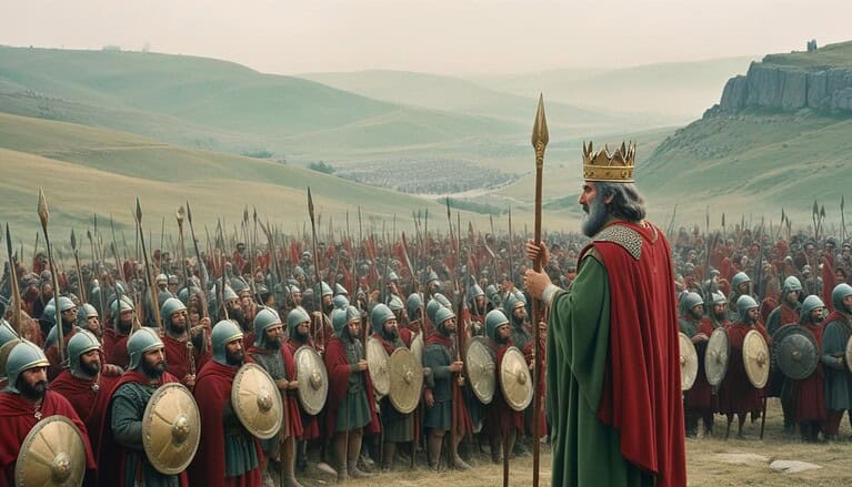 King addressing a vast army.