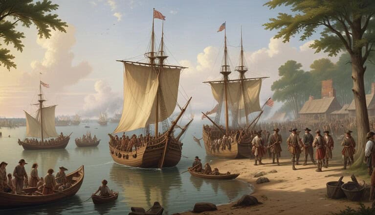 Colonial ships arriving at Jamestown