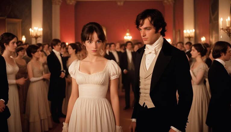 Elegant ballroom scene with couples dancing.