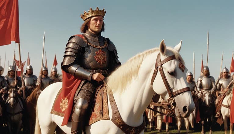 Knight in armor on white horse