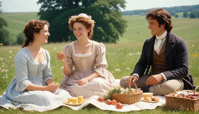 Picnic in a scenic countryside setting.